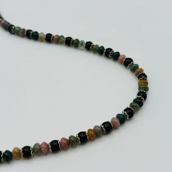 Handmade Tourmaline Beaded Necklace 24" Multicolor Rondelle Gemstone Boho - Picture 3 of 5